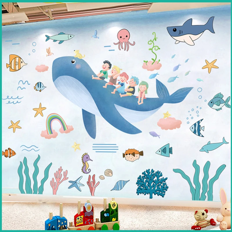 

[SHIJUEHEZI] Ocean Fish Animals Wall Stickers DIY Seagrass Corals Wall Decals for Kids Room Baby Bedroom Bathroom Decoration