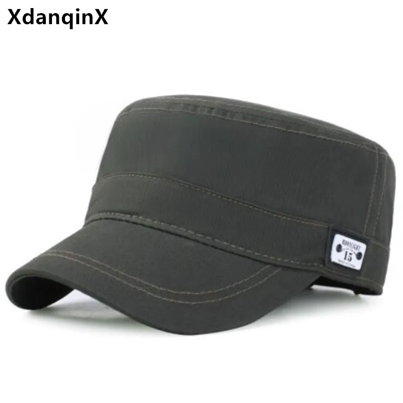 

XdanqinX 2022 Spring Autumn Men's Cotton Military Hats Snapback Cap Adjustable Size Simple Casual Navy Hat Retro Men Flat Caps