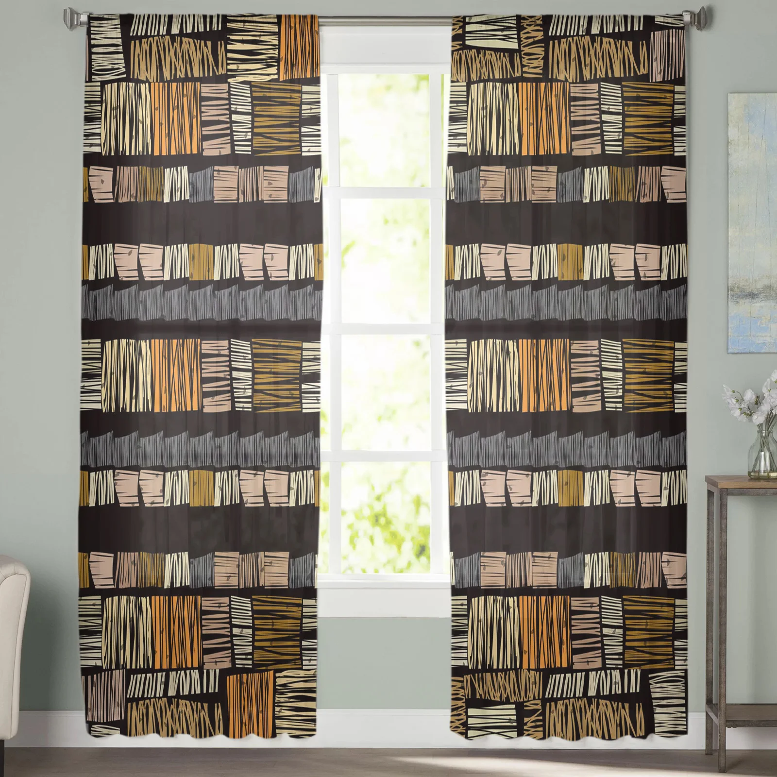 

Wood Gap Lines Color Tulle Curtains For Living Room Bedroom Decoration Luxury Voile Valance Sheer Curtains For Kitchen