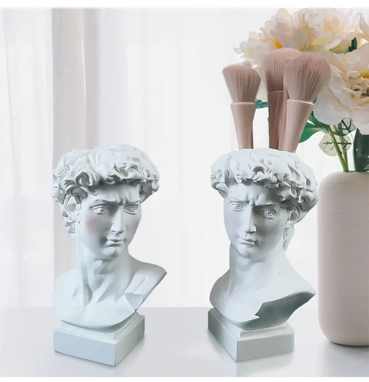 

Creative Pen Holder Resin David Sculpture Portrait Statue Makeup Brush Storage Box Flower pot Vase Art Craft Garden Home Decor
