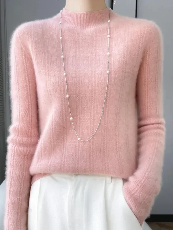 

Autumn Winter Women Sweater Mock Neck Long Sleeve Pullover 100% Merino Wool Soft Basic Bottoming Knitwear Female Clothing Tops