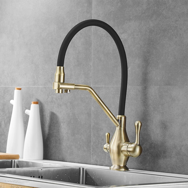 Popular pure water double handle faucet brass kitchen enlarge