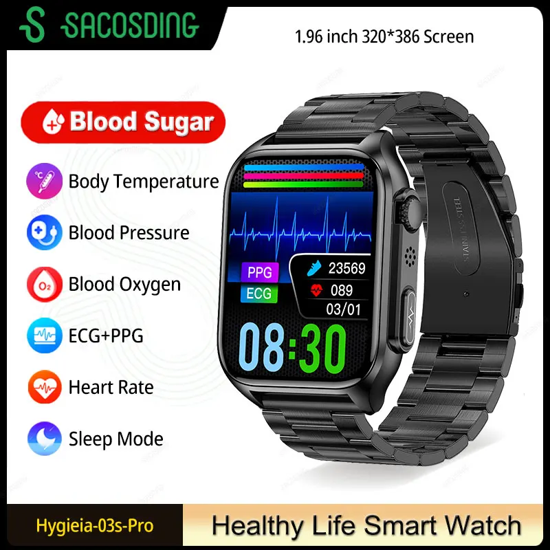 

2023New Noninvasive Blood Sugar ECG+PPG Smart Watch Bluetooth Call Automatic Infrared Blood Oxygen Heart Rate Smartwatch for Men