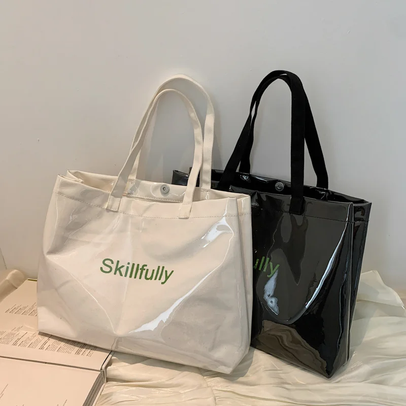 

Women Spring Summer New Fashion PVC Canvas Large Capacity Shoulder Underarm Bag Vintage Printing Ladies Bucket Shopping Handbag