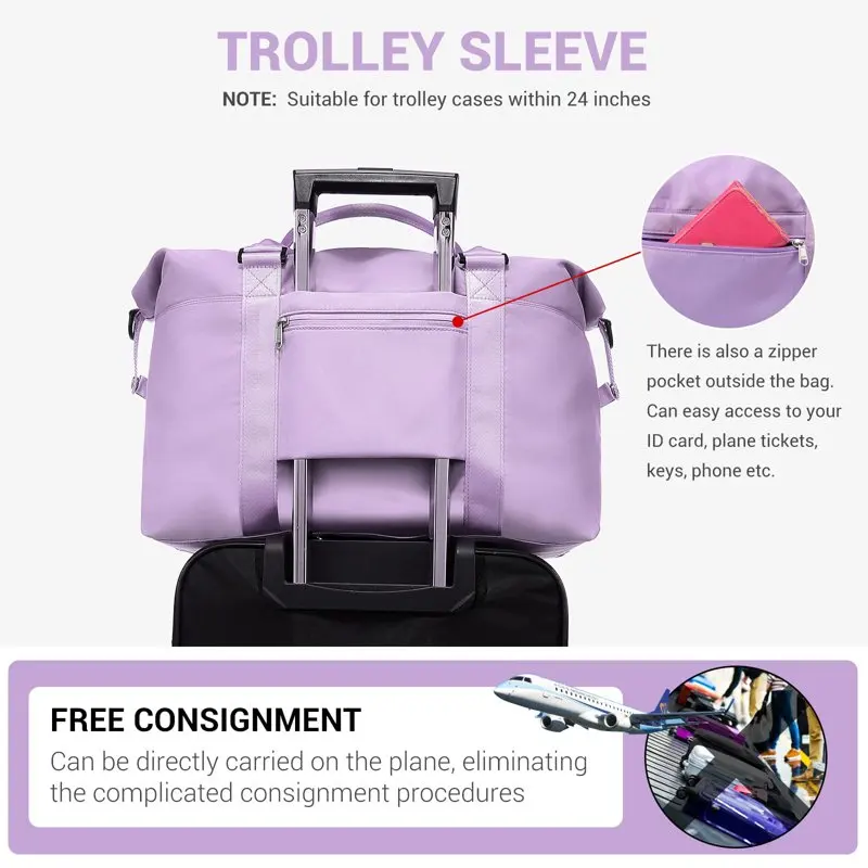Weekender Bag for Women Sports Tote Gym Bag, Women Travel Lightweight Waterproof Carry Luggage Bag (Purple)