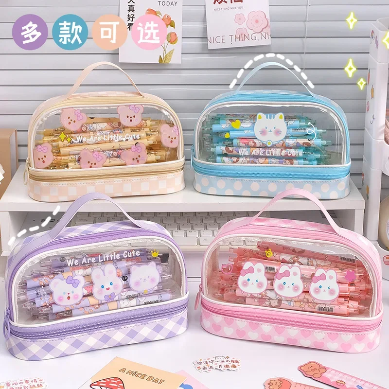

School season cartoon large capacity pen bag Student portable pen bag storage bag Cute makeup bag pencil case