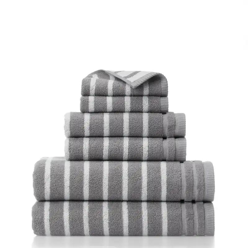 

Stripe Organic Cotton 6 Pack Bath Towel Set, Gray/White, 6-Pieces Microfiber beach towel тюрбан для сушки воло