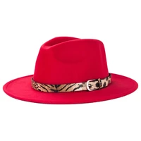 2022 wide brim big wool fedora hat for women with leather ribbon gentleman elegant lady british style jazz church panama hat men