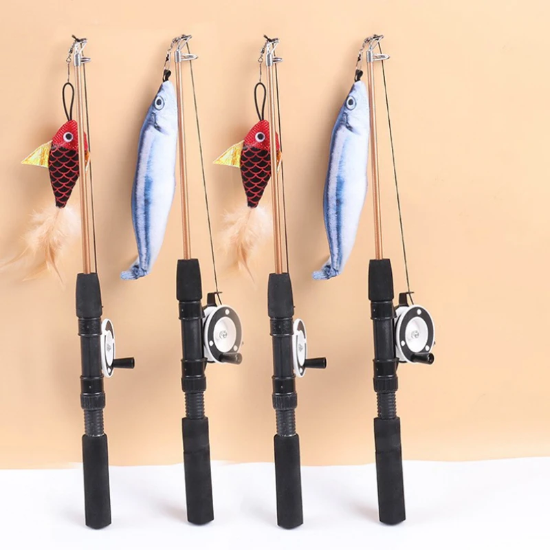 

Retractable Fishing Rod Stick Feather Wand Cat Interactive Toy Fish Teaser Rod Feather Interaction Relieve Boredom Pet Products