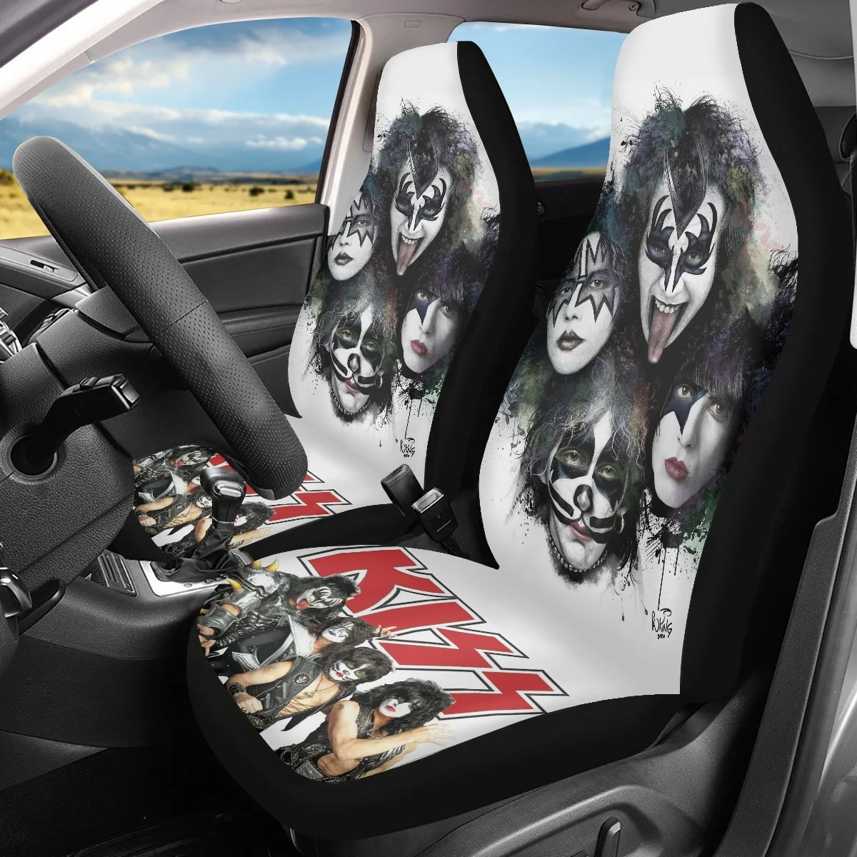 

Новинка 2023, чехлы на передние сиденья автомобиля от INSTANTARTS Kiss Band, защитный чехол на заднее сиденье автомобиля для мужчин и женщин, аксессуары для интерьера