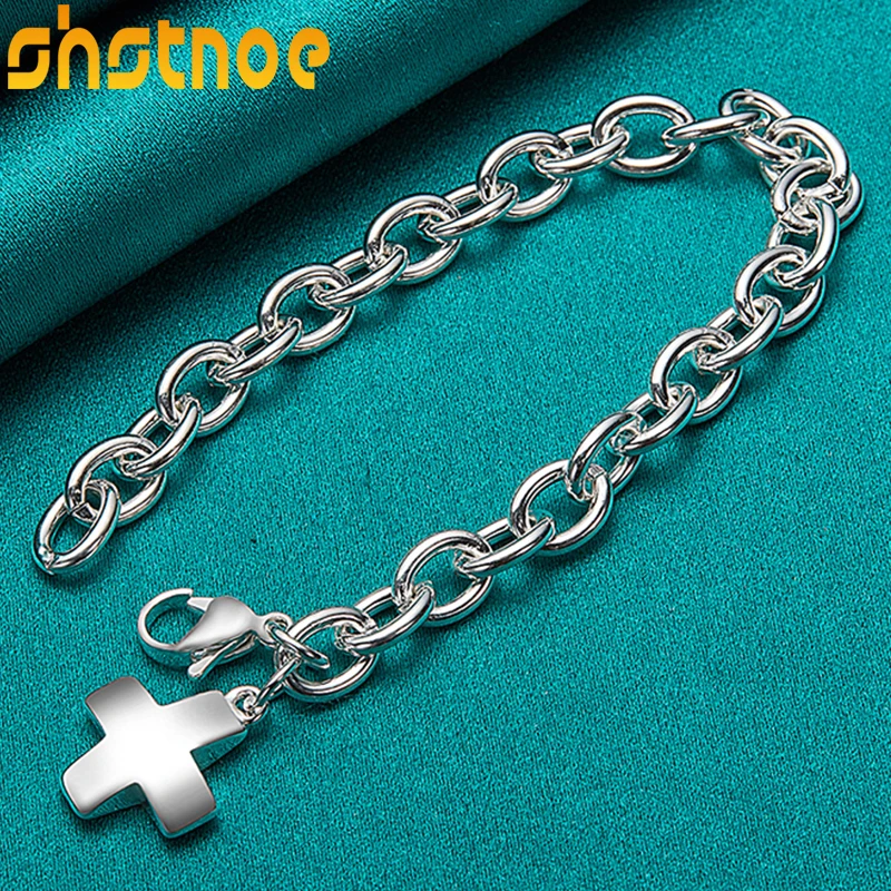 

925 Sterling Silver Solid Cross Pendant Bracelet For Women Party Engagement Wedding Birthday Gift Fashion Charm Jewelry