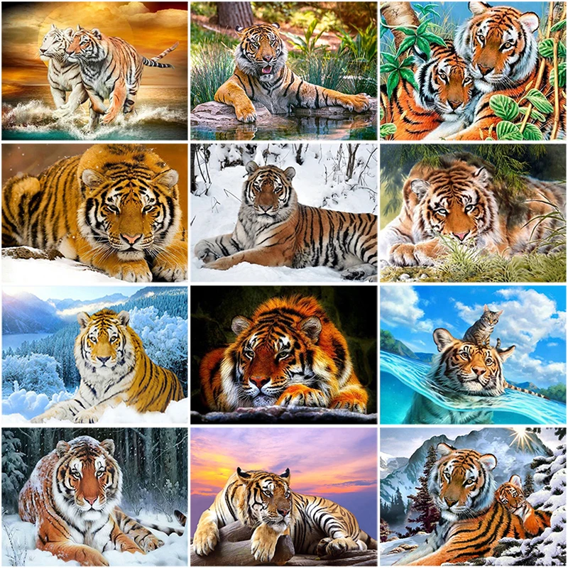 

5D Diamond Painting Tiger Cross Stitch DIY Diamond Embroidery Mosaic Animal Patterns Rhinestone Kits Full Round Drill Home Decor