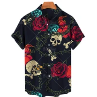2022 mens shirts short sleeve vintage 3d skull print casual loose oversized clothing hawaiian fashion camisa masculina