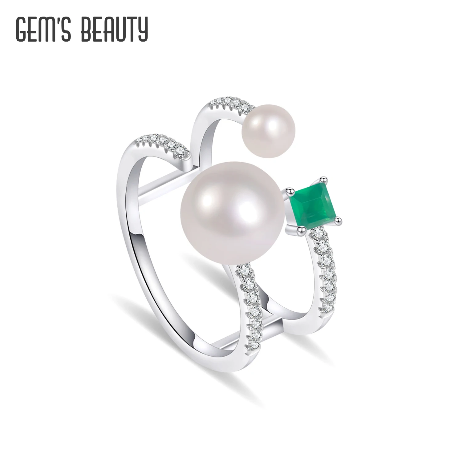 

GEM'S BEAUTY, новый стиль, искусственное серебряное кольцо с жемчугом и квадратным зеленым агатом, идеальный подарок на день рождения для важных случаев