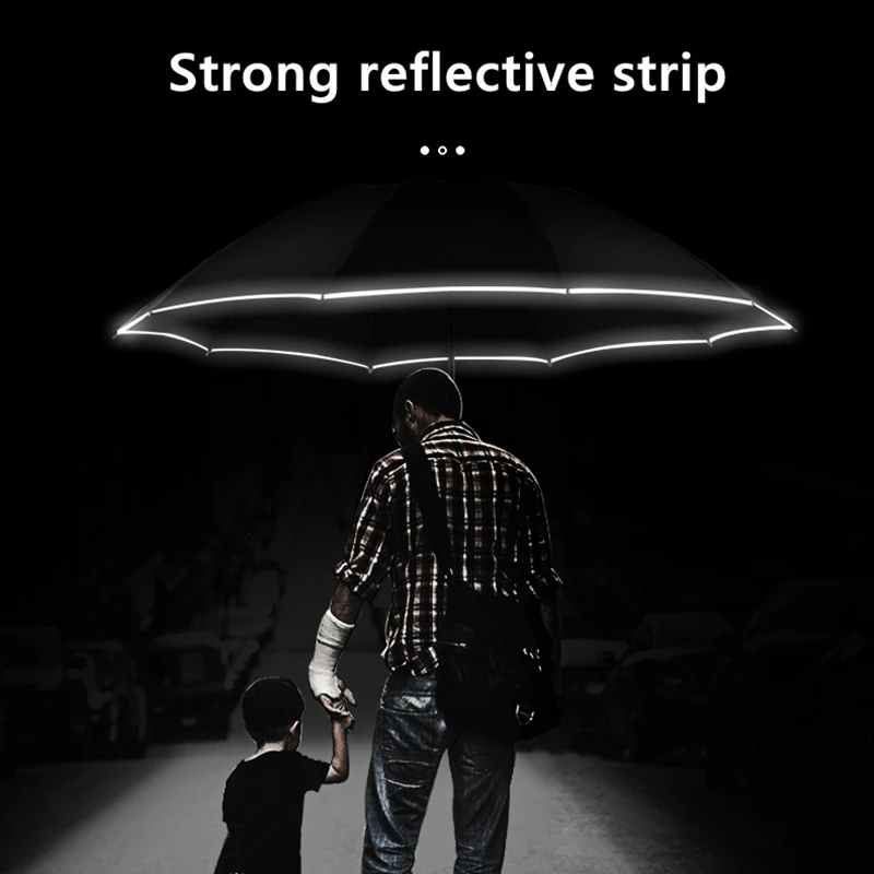 

Automatic umbrella, windproof with reflective strips, reflective umbrella, three fold down umbrella