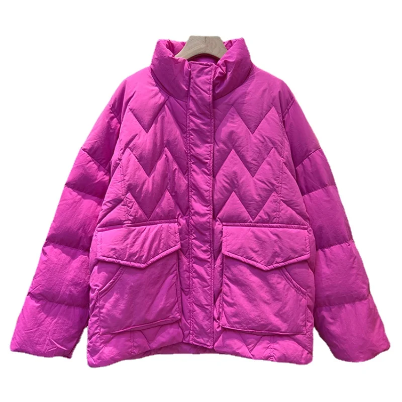 

Women's Down Jacket 2022 Winter New Korean Big Pocket Stand Collar Slim Jacket Long Sleeve Solid Color Casual Coat H300