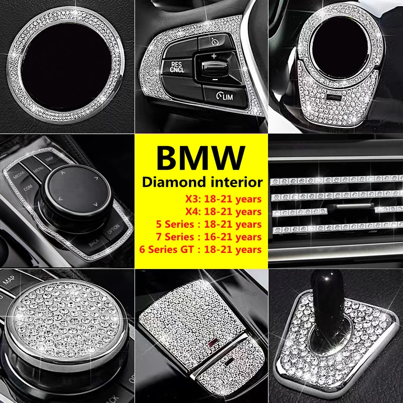 For BMW 5/7/6Series GT X3 X4 525 530LI G30 G31 G38 F30 630i G32 G11 G12 E23 G01 G02 F25 E90 Diamond Interior Crystal Accessories