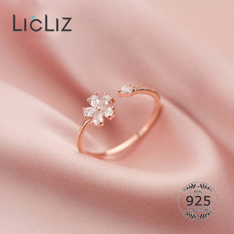 

LicLiz S925 Sterling Silver Plum CZ Adjustable Opening Ring for Women Jewelry Accessorie Anillos 925 Plata Para Mujer LR0850