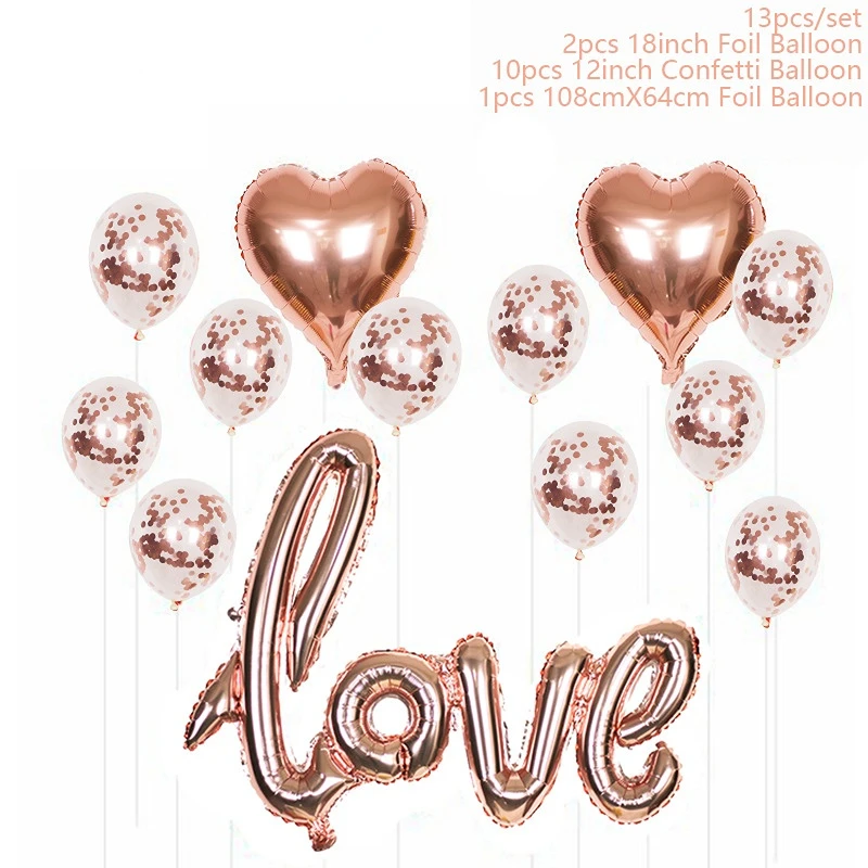 

13pcs/set Love Heart Foil Balloons Rose Gold Silver Red Latex Confetti Globos Ballons Romantic Wedding Decoration Party Supplies