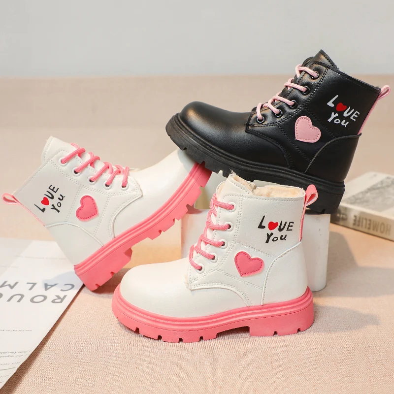 

Children Boots Versatile Soft Breatheable Simple Love Simple Non-slip Girls Boots Cotton Warm Winter New Kids Boots Korean Style