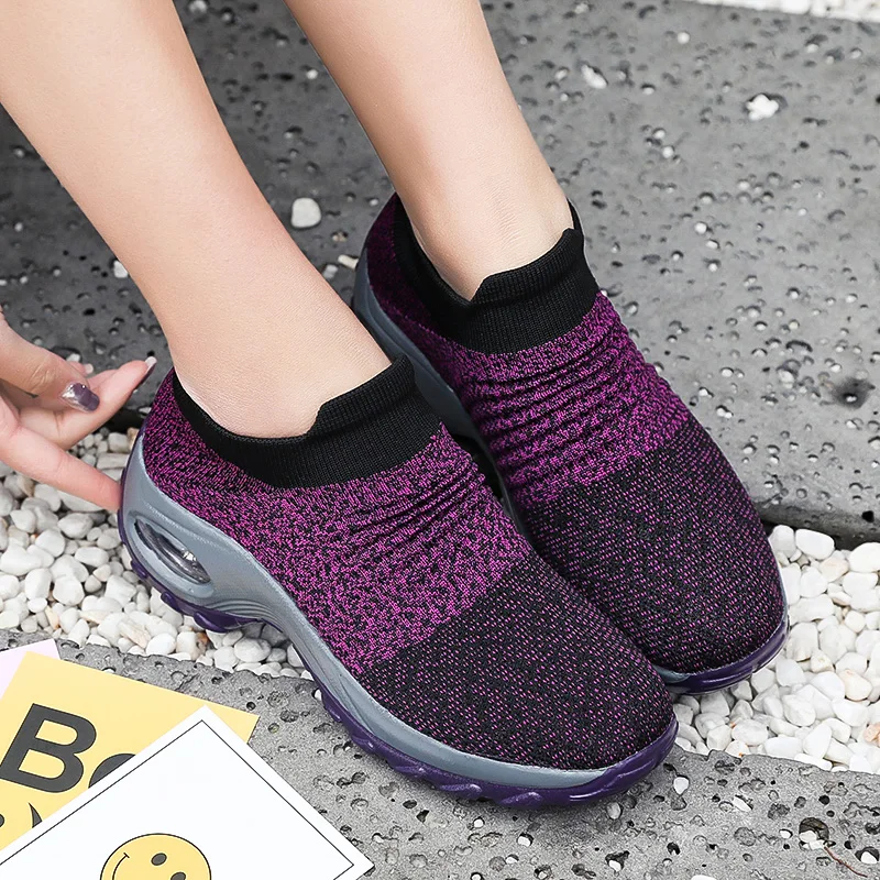 STRONGSHEN Women Sneakers Fashion Breathable Mesh Casual Shoes Platform Sneakers Socks-like Platform Slip-On Sneakers Walking