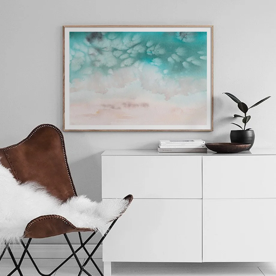 Абстрактные пляжные волны облачные облака пейзаж скандинавские плакаты и печать