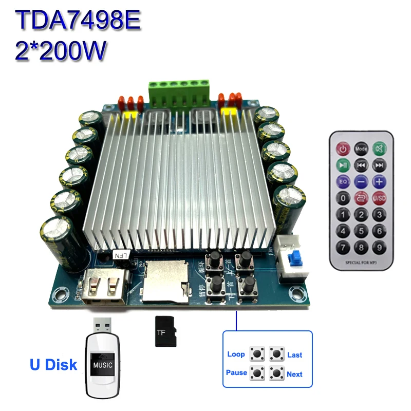 Плата цифрового усилителя TDA7498E 2*200 Вт Класс мощности D HiFi стерео сабвуфер TDA7498