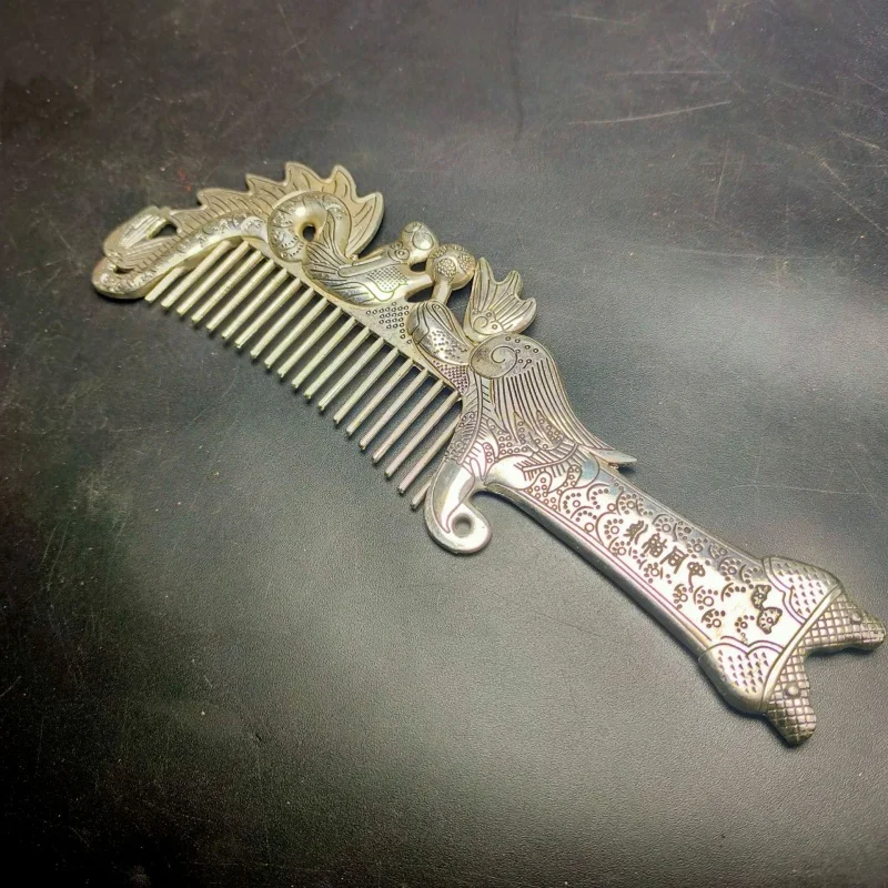 

Antique Online Antique Distressed Crafts Tibetan Silver Miao Silver Prosperity Brought by the Dragon and the Phoenix Comb