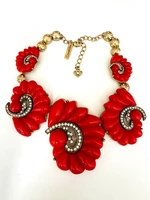 women necklace luxury sign red lucite jewelry choker resin petal pendant jewelry mosaic rhinestone statement accessories