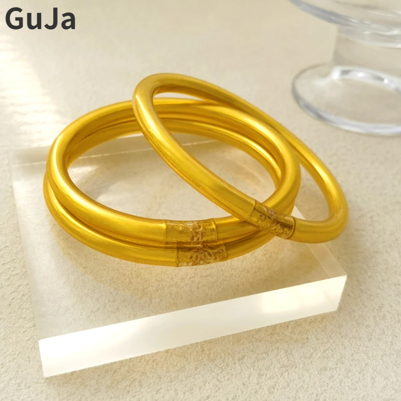 

Fashion Jewelry Gold Color Silicon Round Bangles Classic Design Hot Sale High Quality Plastic Tube Bracelet for Women Gift