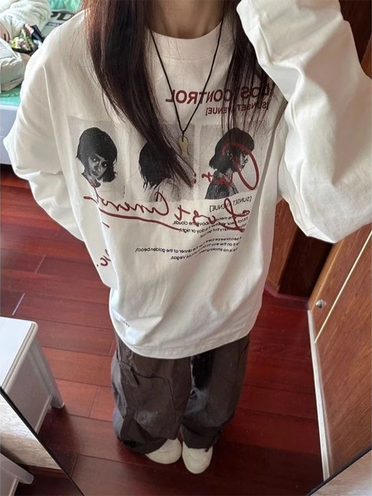 HOUZHOU винтажные графические женские белые футболки повседневные большие Топы с