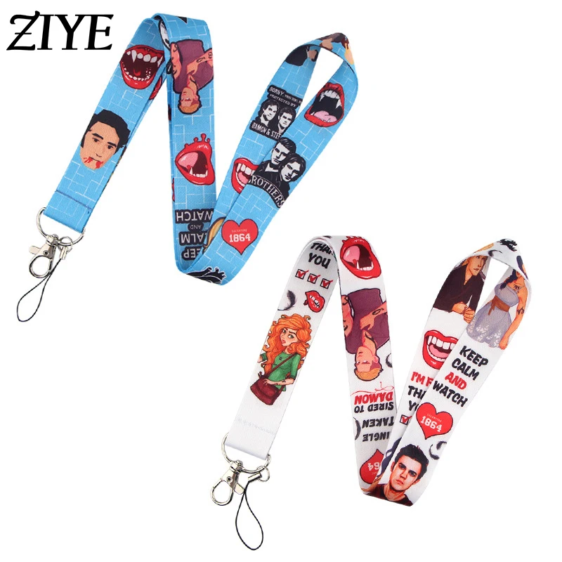 

The Vampire Diaries Lanyard Keychain Hanging Rope Neck Straps Elena Stefan Figures Keyrings Phone Keys Accessories Jewelry Gifts