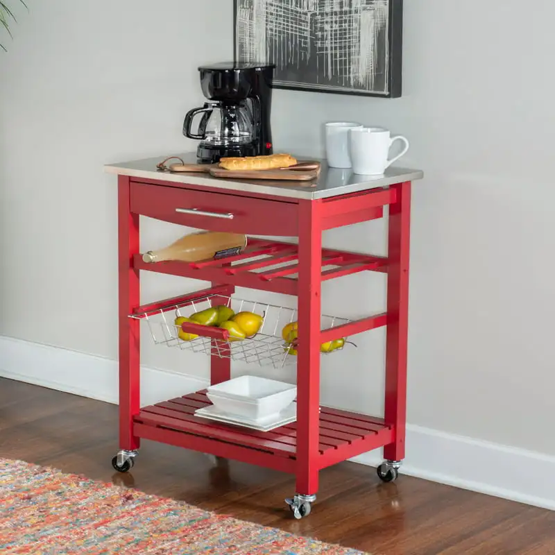 

Corbari Mobile Kitchen Cart with Food Safe Stainless Steel Top, Red