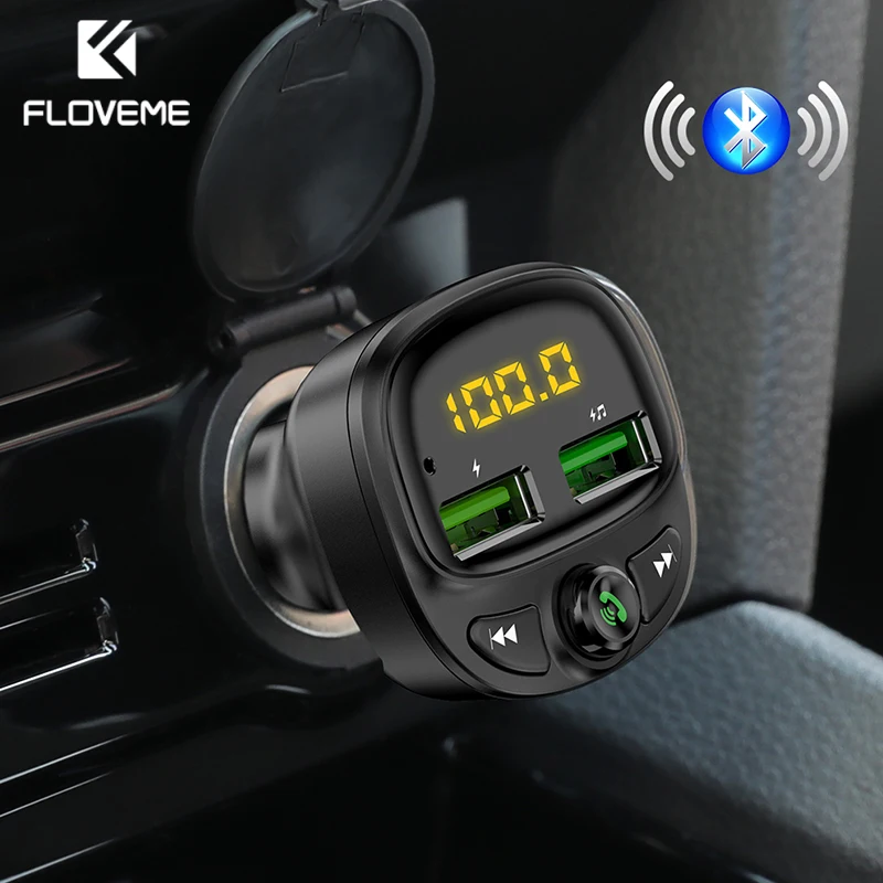 floveme wireless car usb charger bluetooth fm transmitter mp3 player dual ports phone charger tf card music handfree car kit free global shipping