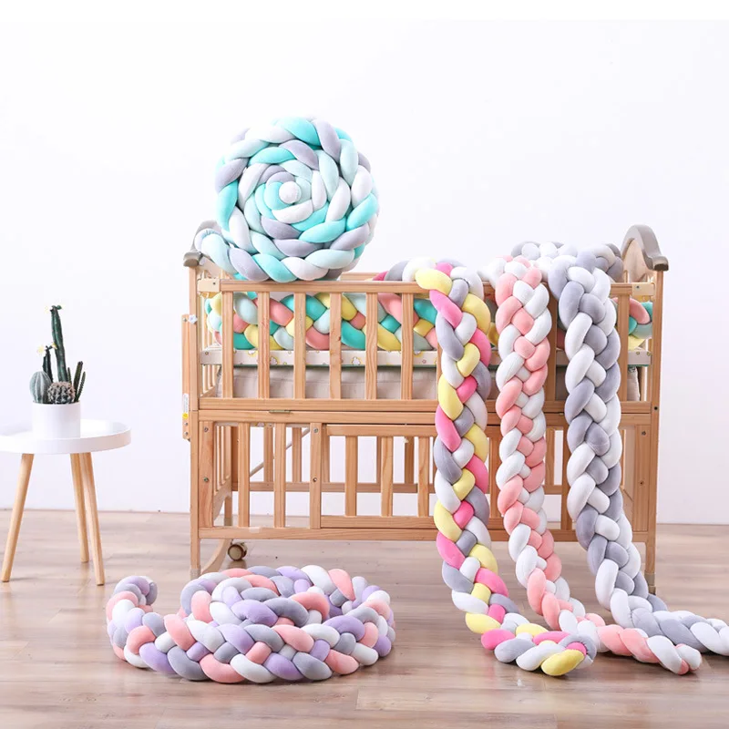 

2M Long Newborn Bumper Knot Long Knotted Braid Pillow 4-strand Anti-collision Baby Bed Fence Woven Plush Crib Cushion Bed Fence