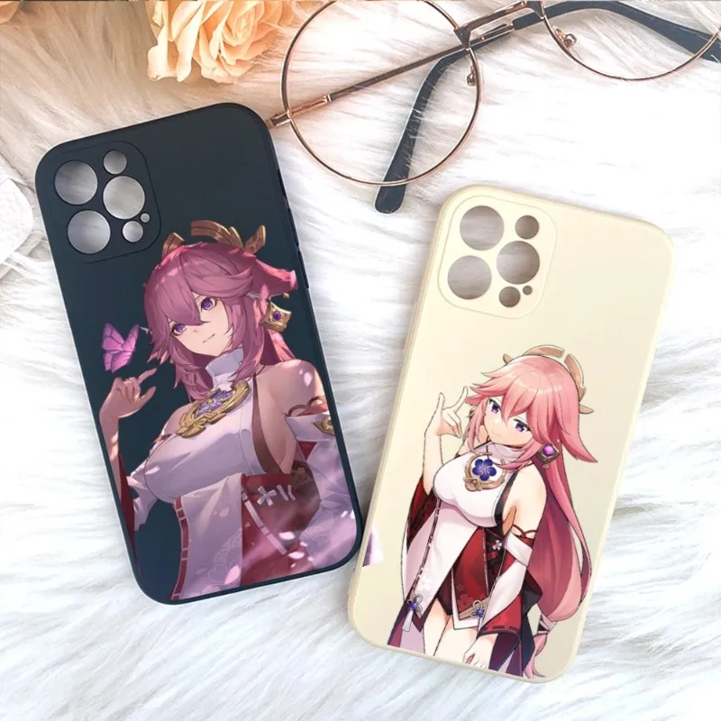 

Чехол для телефона Yae Miko для IPhone 14 11 12 13 Pro Max X XR XS Max 6 6S 7 8 Plus SE 2022, чехол для телефона с жидкостью квадратной формы