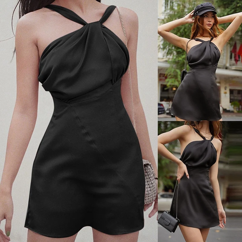 

Women's Dress Sexy Wrapped Chest Sling Dress Black