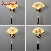 oulala chinese style wall lamp modern led creative design sector sconce light brass decor for home bedroom living room study