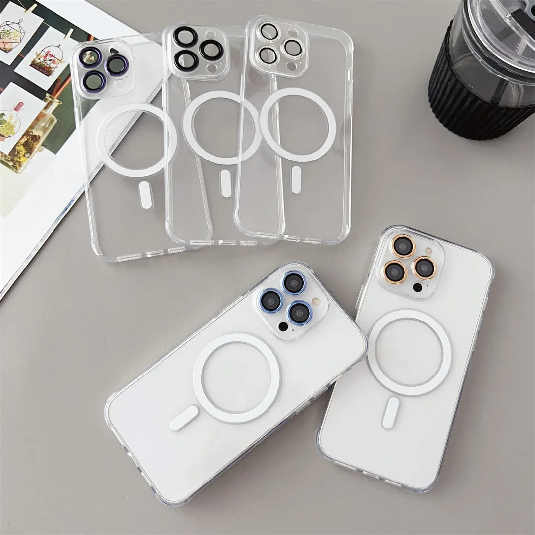 

For Iphone 11 Case Colorful Glass Lens Clear Tpu Magnetic Protection Cover For 11 Pro 12 12 Promax 13 14 Plus 14 Pro Max 13 Pro