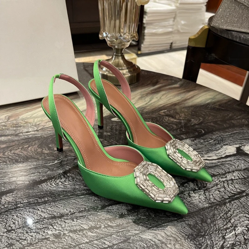 Baotou Sandals Women 2022 New Fairy Silk Rhinestone Single Shoes Pointed Thin Heel 8cm High Heel Shoes Crystal Transparent Shoes