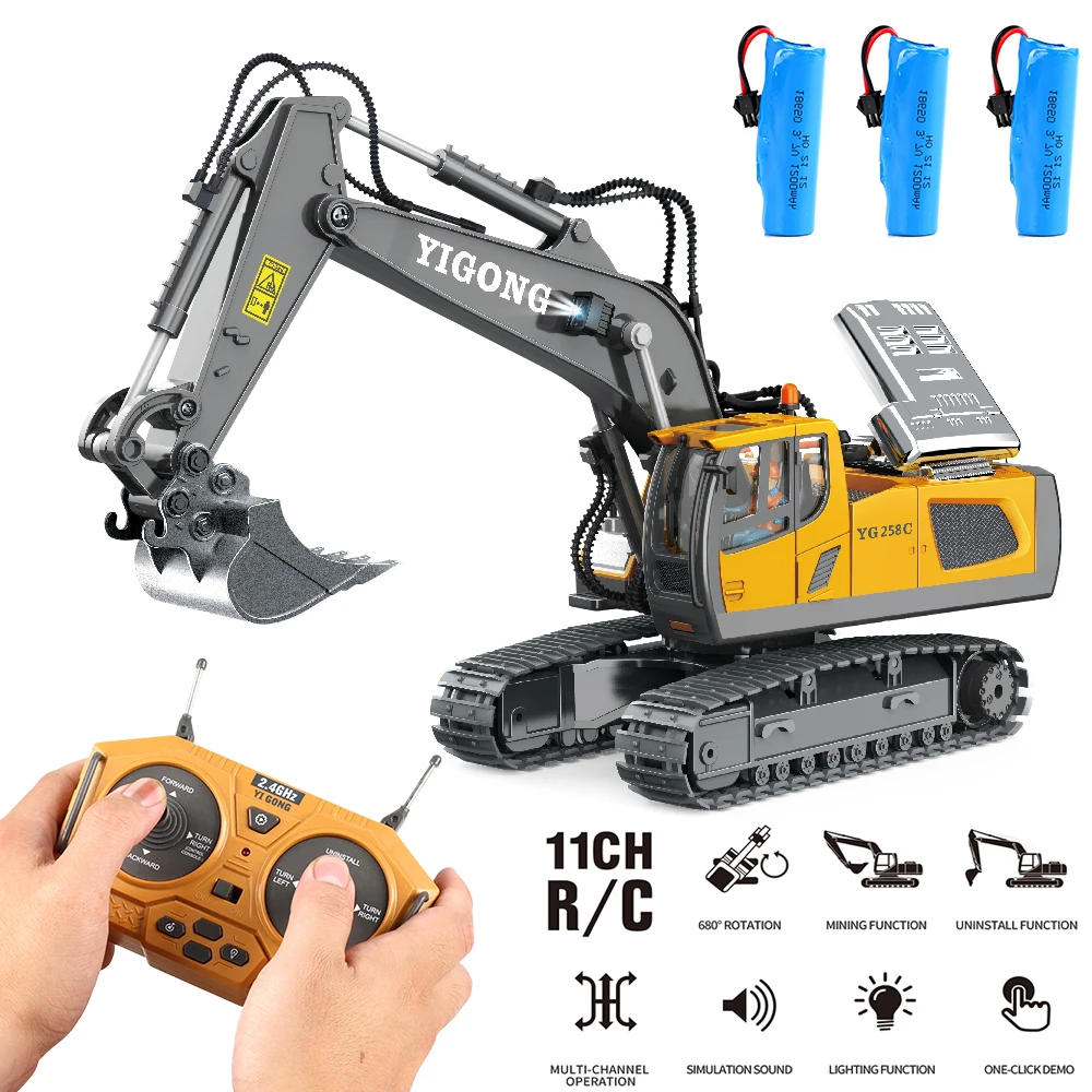 

2.4G RC Excavator 11 Channels High Tech RC Dump Trucks Bulldozer Alloy Plastic Engineering Vehicle Electronic Toys For Boy Gift