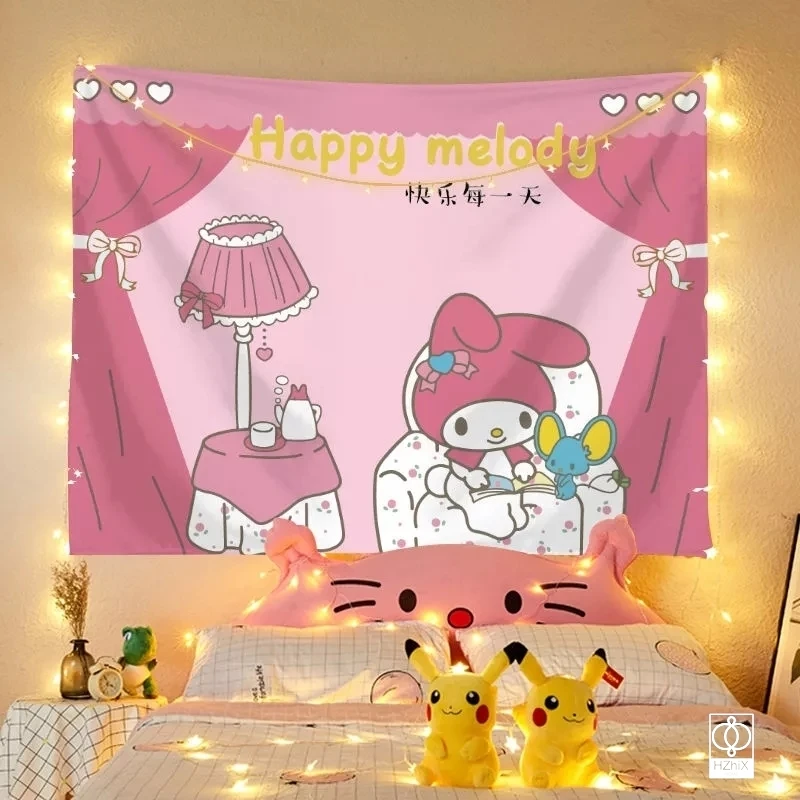 

Cute Kawaii Japanies Style Tapestry Ins Hanging Cloth Background Polyester Rectangle Pink Room Anime Girl Decoration Macrame