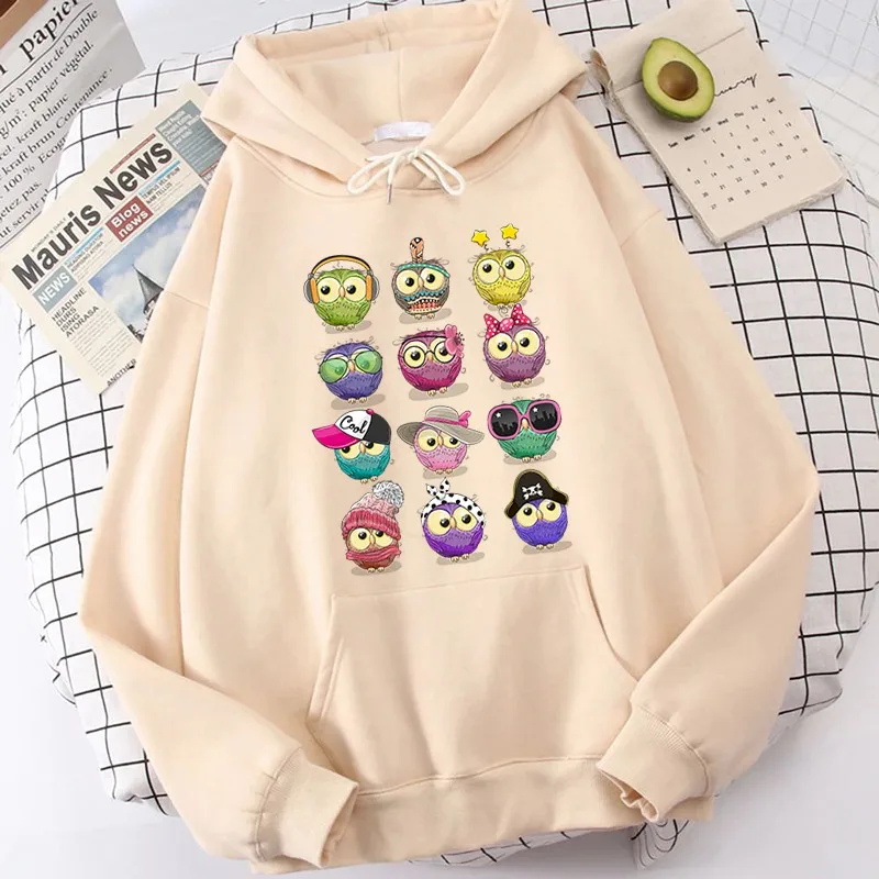 

Animal Owl Anime Printed Hoodies Kawaii Harajuku Long Sleeve Round Neck Sweatshirts for Women Pullover Hoodie Moletom Feminino