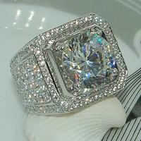 milangirl big hip hop rhinestone men out bling square ring pave setting cz wedding engagement rings top quality