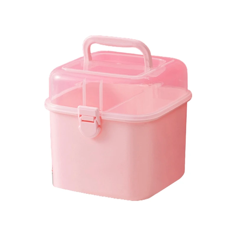 

for Creative Pink Plastic Storage Box with Handle Multi Layers Kids Children Hair Bow Container Bin Multipurpose Organiz