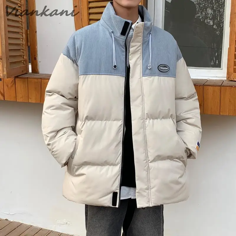 Japanese Thicken Jackets Men Warm Parkas Fashion Warm Coat Winter Streetwear Vintage Oversized Contrast Casual Jackets 2022 New