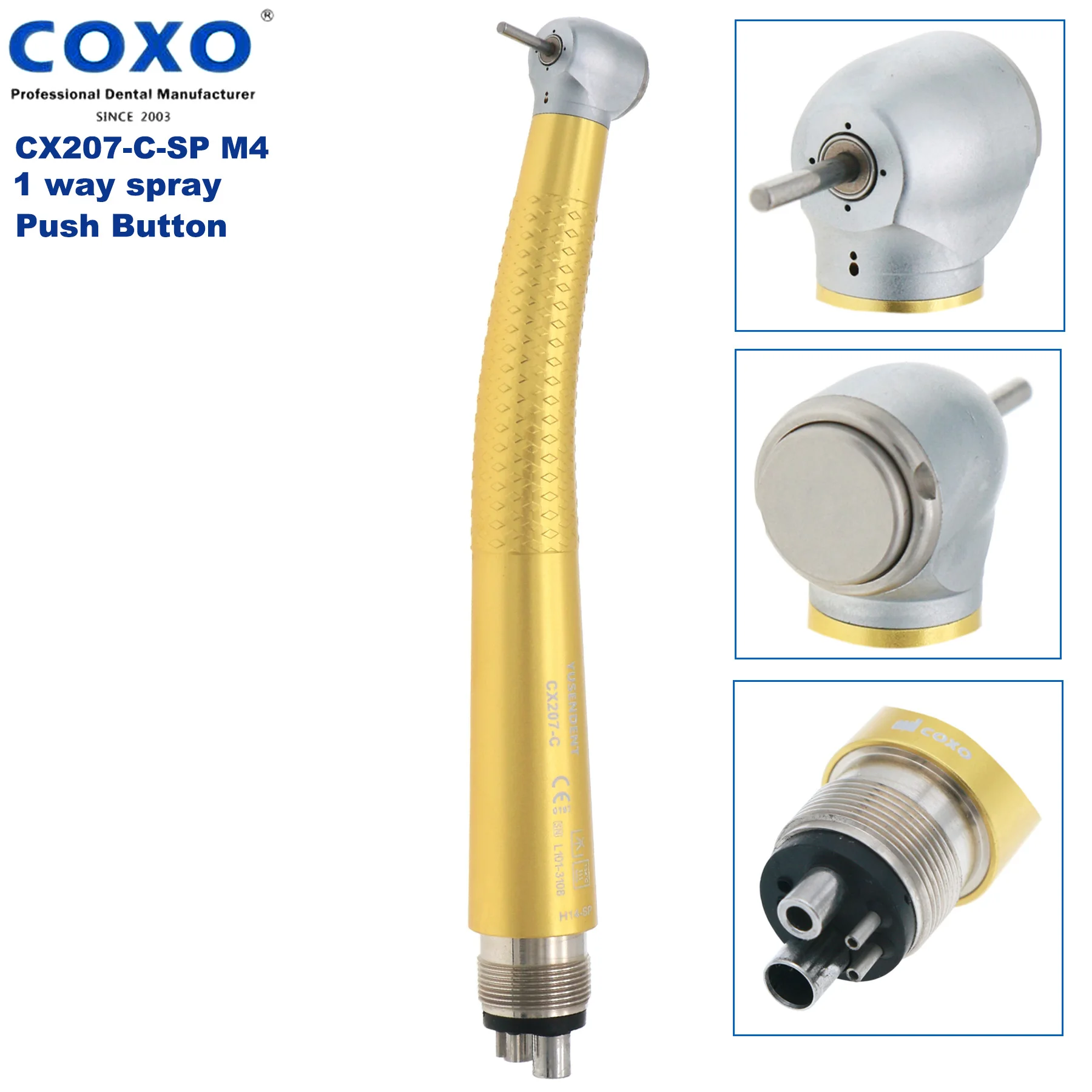 

COXO Original Product Dental Highspeed 4 Hole Color Ceramic Bearing Air Turbine Botton Handpiece