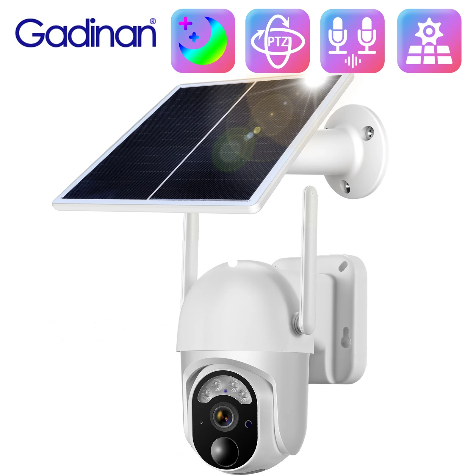Gadinan Outdoor Solar Panel EU 4G LTE Cellular Security Camera Color Night Vision PIR Human Detection PTZ 3MP Two Way Audio Ubox