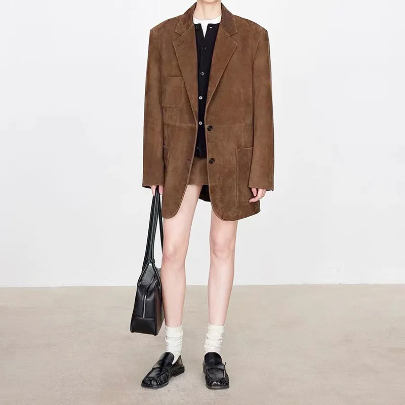 Весенняя мода 2024 новая куртка из натуральной коровьей кожи замшевая воловьей