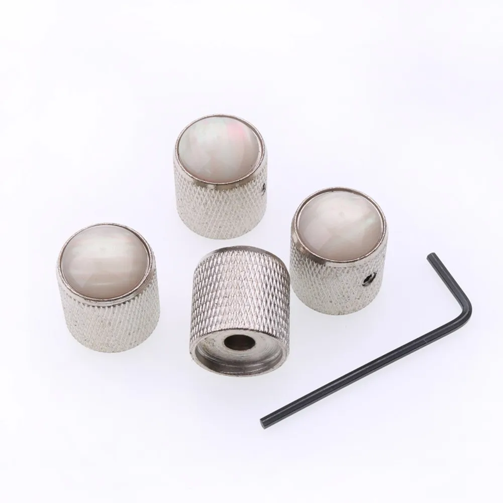 4Pcs Barrel Domed Knurled Guitar Control Knob Pearl Inlay For Tone Or Volume Knobs For Electric Guitar Bass Guitar Parts